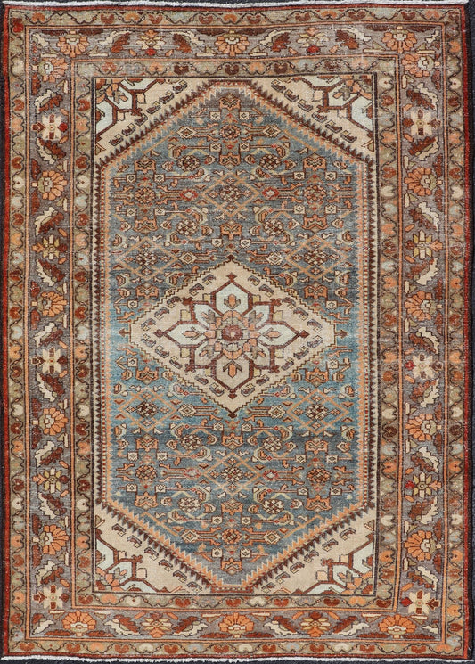 Antique Persian Hamadan Rug with Central Medallion & Sub - Geometric Floral Design This antique Persian Hamadan rug features a layered medallion with sub - geometric flowers design, and is enclosed within a complementary, multi - tiered border. Rend... - Keivan Woven ArtsEMB - 8532 - 178678 - 13708Rug