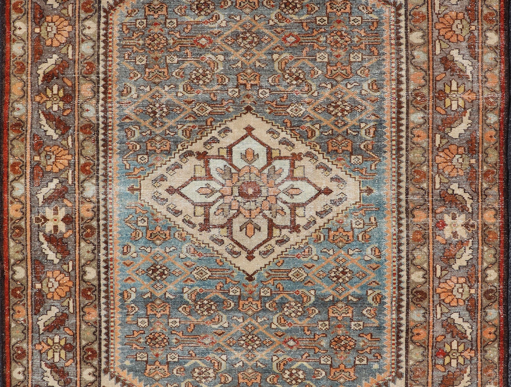 Antique Persian Hamadan Rug with Central Medallion & Sub - Geometric Floral Design This antique Persian Hamadan rug features a layered medallion with sub - geometric flowers design, and is enclosed within a complementary, multi - tiered border. Rend... - Keivan Woven ArtsEMB - 8532 - 178678 - 13708Rug
