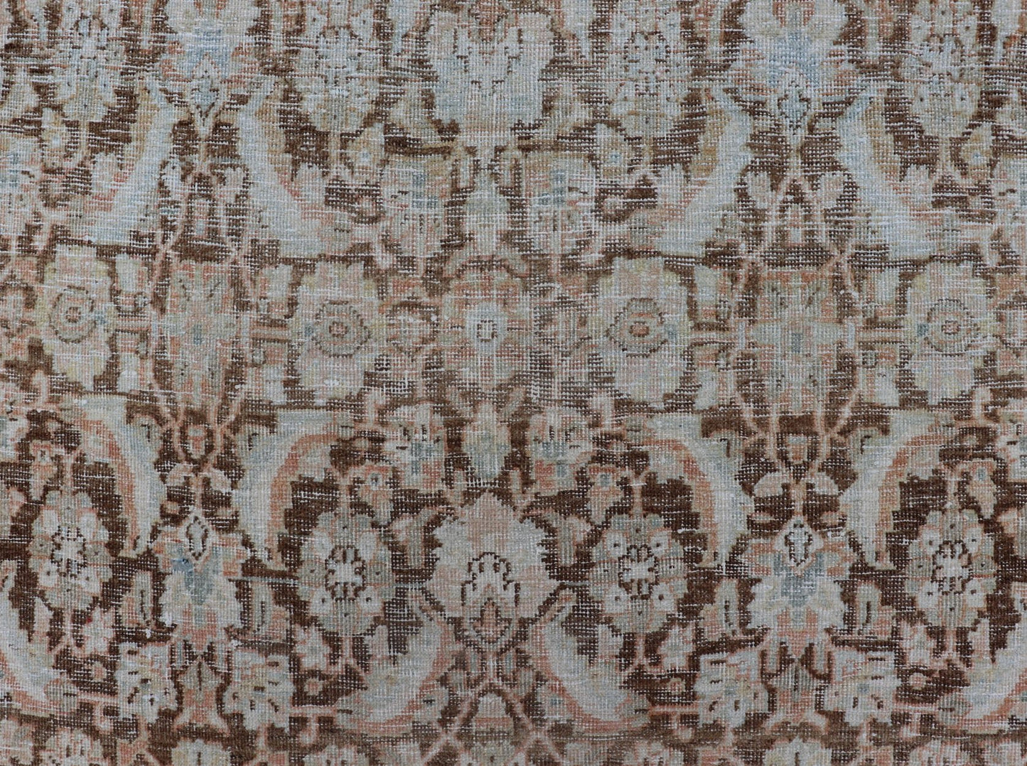 Brown Background Antique Persian Mahal with All - Over Floral Design in Orange Antique Gallery Mahal gallery rug with colorful, bold design, Keivan Woven Ars / rug EMB - 8536 - 178964, country of origin / type: Iran / Mahal, circa 1920 This ant... - Keivan Woven ArtsEMB - 8536 - 178964 - 13772Rug