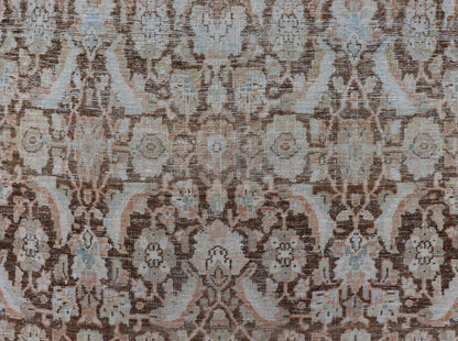 Brown Background Antique Persian Mahal with All - Over Floral Design in Orange Antique Gallery Mahal gallery rug with colorful, bold design, Keivan Woven Ars / rug EMB - 8536 - 178964, country of origin / type: Iran / Mahal, circa 1920 This ant... - Keivan Woven ArtsEMB - 8536 - 178964 - 13772Rug