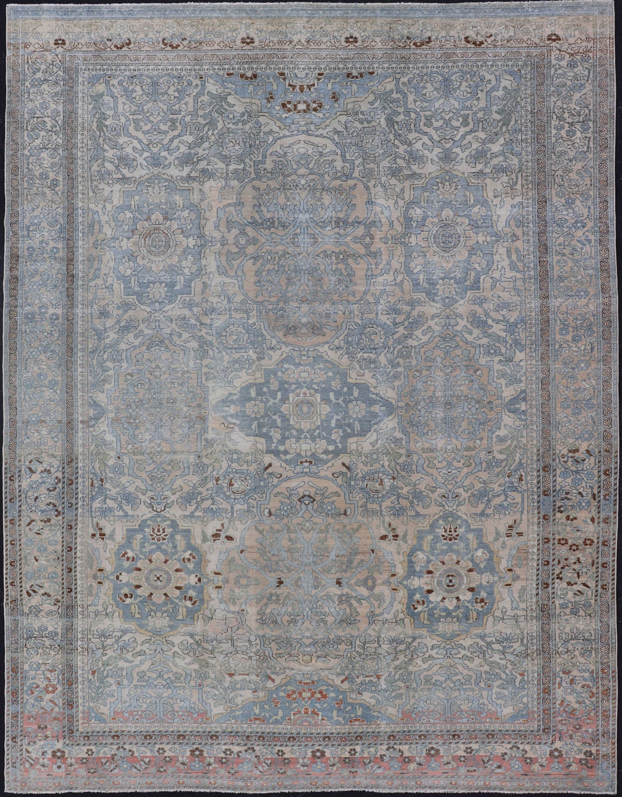 Antique Hand - Knotted Bakhtiari Rug with All - Over Sub - Geometric Floral Design This antique distressed Persian Bakhtiari rug features a stunningly balanced all - over sub - geometric and floral design enclosed within a complementary multi - tiered bord... - Keivan Woven ArtsEMB - 8540 - 178965 - 13784Rug