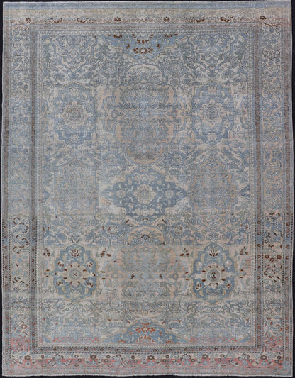 Antique Hand - Knotted Bakhtiari Rug with All - Over Sub - Geometric Floral Design This antique distressed Persian Bakhtiari rug features a stunningly balanced all - over sub - geometric and floral design enclosed within a complementary multi - tiered bord... - Keivan Woven ArtsEMB - 8540 - 178965 - 13784Rug