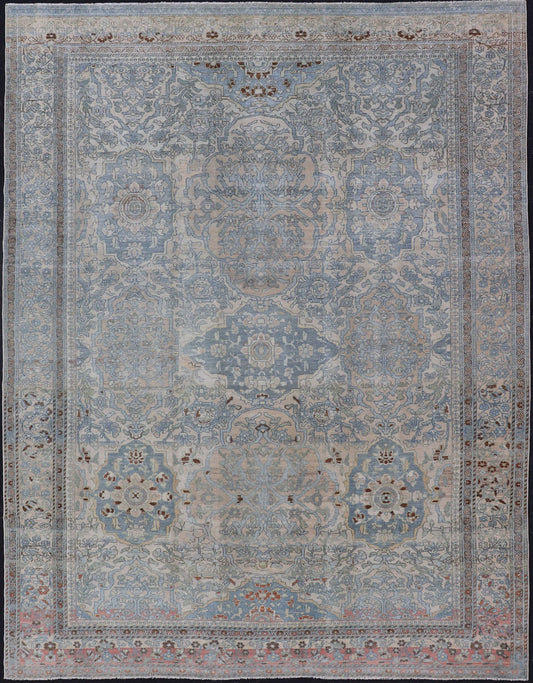 Antique Hand - Knotted Bakhtiari Rug with All - Over Sub - Geometric Floral Design This antique distressed Persian Bakhtiari rug features a stunningly balanced all - over sub - geometric and floral design enclosed within a complementary multi - tiered bord... - Keivan Woven ArtsEMB - 8540 - 178965 - 13784Rug