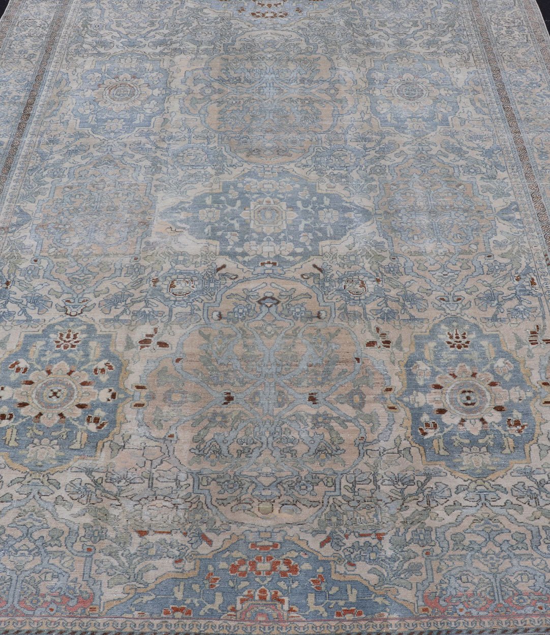 Antique Hand - Knotted Bakhtiari Rug with All - Over Sub - Geometric Floral Design This antique distressed Persian Bakhtiari rug features a stunningly balanced all - over sub - geometric and floral design enclosed within a complementary multi - tiered bord... - Keivan Woven ArtsEMB - 8540 - 178965 - 13784Rug