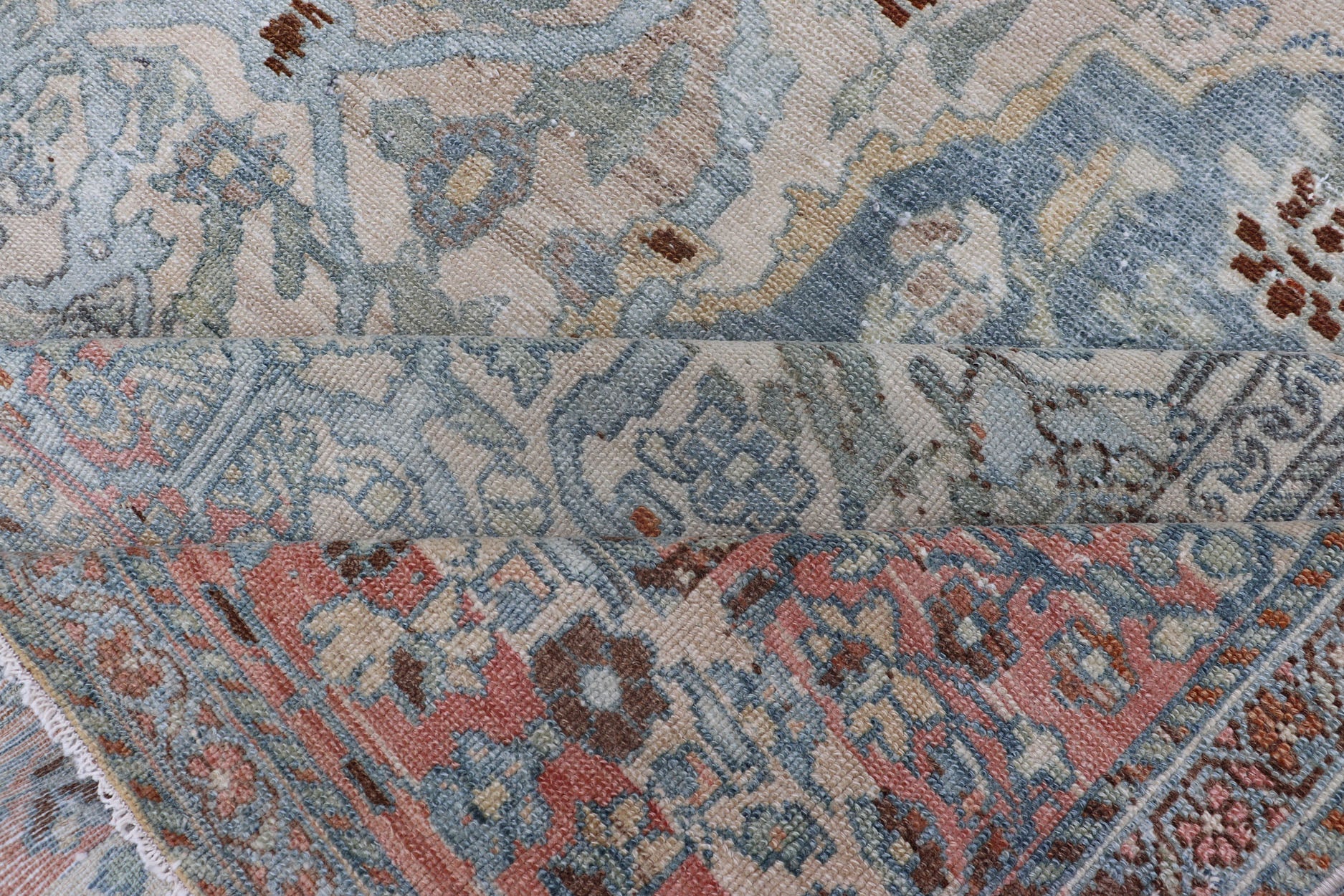 Antique Hand - Knotted Bakhtiari Rug with All - Over Sub - Geometric Floral Design This antique distressed Persian Bakhtiari rug features a stunningly balanced all - over sub - geometric and floral design enclosed within a complementary multi - tiered bord... - Keivan Woven ArtsEMB - 8540 - 178965 - 13784Rug