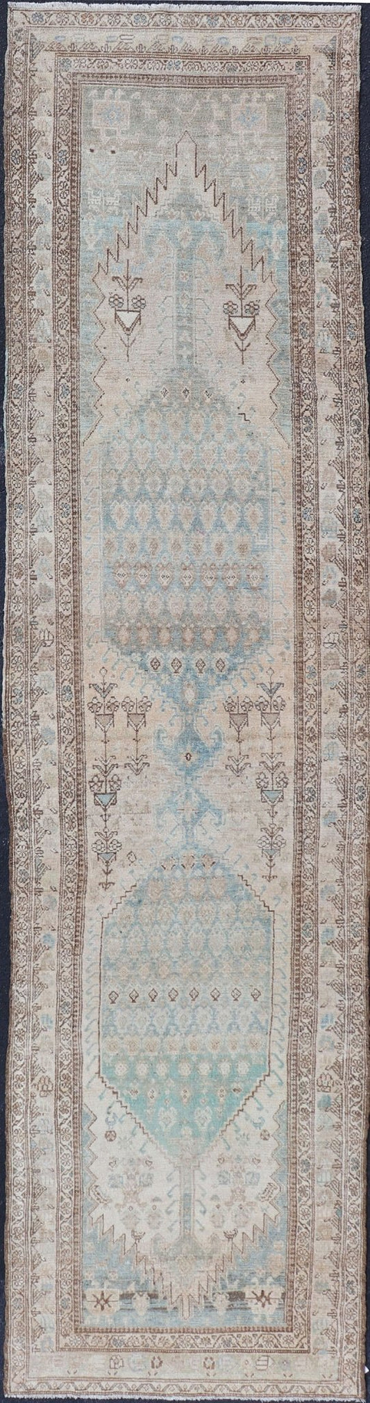 Antique Hand - Knotted Persian Malayer with Large Sub - Geometric Medallion Design This antique hand - knotted Persian Malayer runner features a large sub - geometric double medallion design, enclosed within a complementary multi - tiered border. The rug... - Keivan Woven ArtsEMB - 8542 - 178696 - 13796Rug