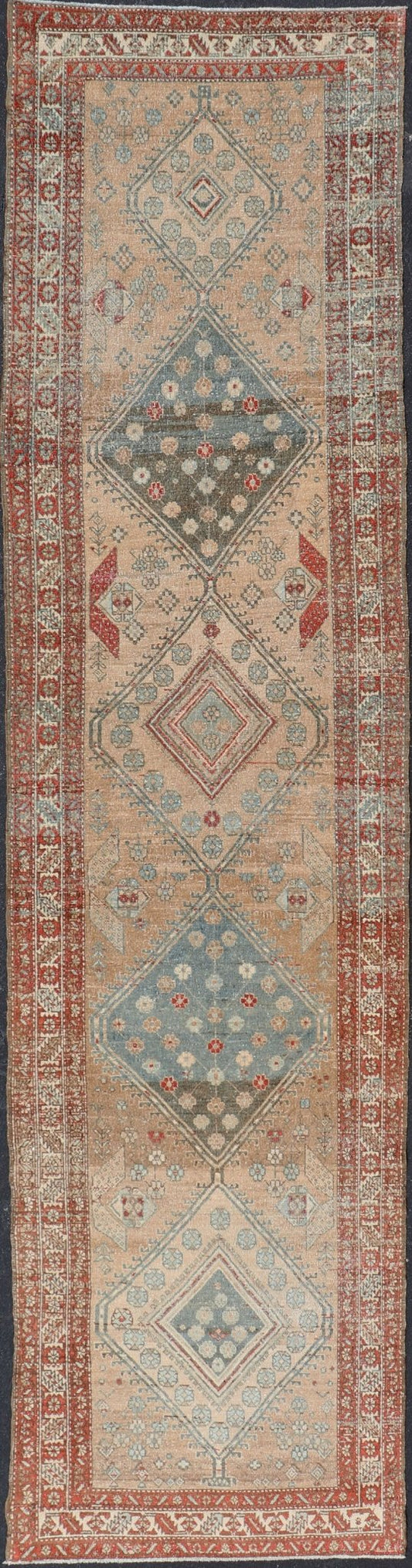 Antique Persian Serab Runner with Geometric Medallion Design in Red and Tan Serab antique runner from Persia with geometric medallions and ornate multi - tiered border, rug EMB - 8544 - 178962, country of origin / type: Iran / Serab, circa 1910. ... - Keivan Woven ArtsEMB - 8544 - 178962 - 13800Rug