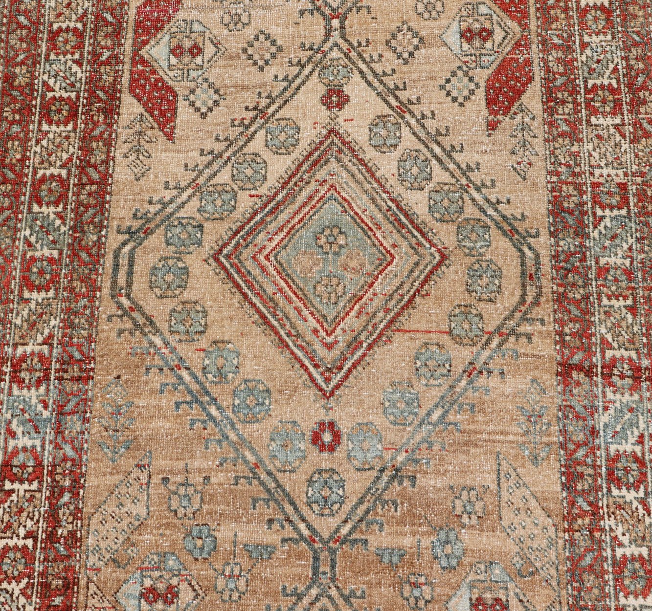 Antique Persian Serab Runner with Geometric Medallion Design in Red and Tan Serab antique runner from Persia with geometric medallions and ornate multi - tiered border, rug EMB - 8544 - 178962, country of origin / type: Iran / Serab, circa 1910. ... - Keivan Woven ArtsEMB - 8544 - 178962 - 13800Rug
