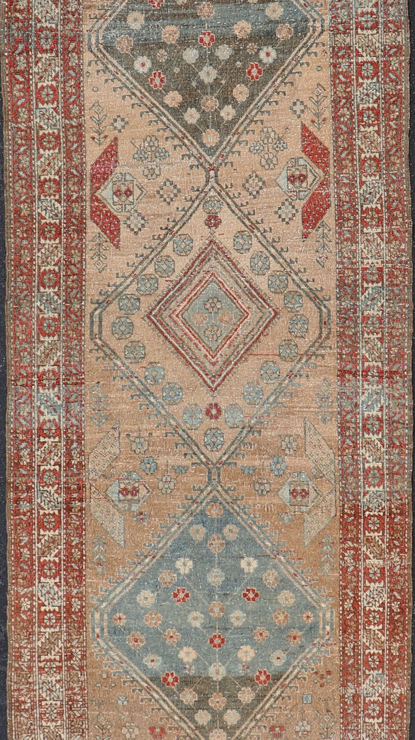 Antique Persian Serab Runner with Geometric Medallion Design in Red and Tan Serab antique runner from Persia with geometric medallions and ornate multi - tiered border, rug EMB - 8544 - 178962, country of origin / type: Iran / Serab, circa 1910. ... - Keivan Woven ArtsEMB - 8544 - 178962 - 13800Rug
