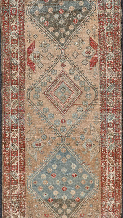 Antique Persian Serab Runner with Geometric Medallion Design in Red and Tan Serab antique runner from Persia with geometric medallions and ornate multi - tiered border, rug EMB - 8544 - 178962, country of origin / type: Iran / Serab, circa 1910. ... - Keivan Woven ArtsEMB - 8544 - 178962 - 13800Rug