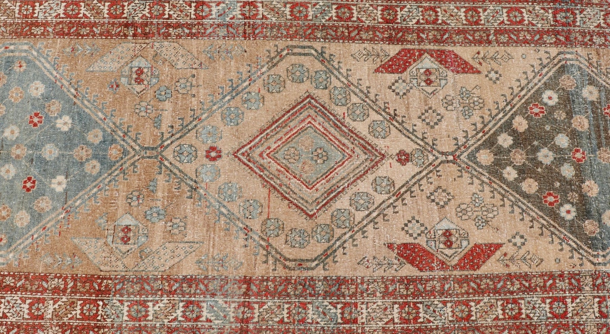 Antique Persian Serab Runner with Geometric Medallion Design in Red and Tan Serab antique runner from Persia with geometric medallions and ornate multi - tiered border, rug EMB - 8544 - 178962, country of origin / type: Iran / Serab, circa 1910. ... - Keivan Woven ArtsEMB - 8544 - 178962 - 13800Rug