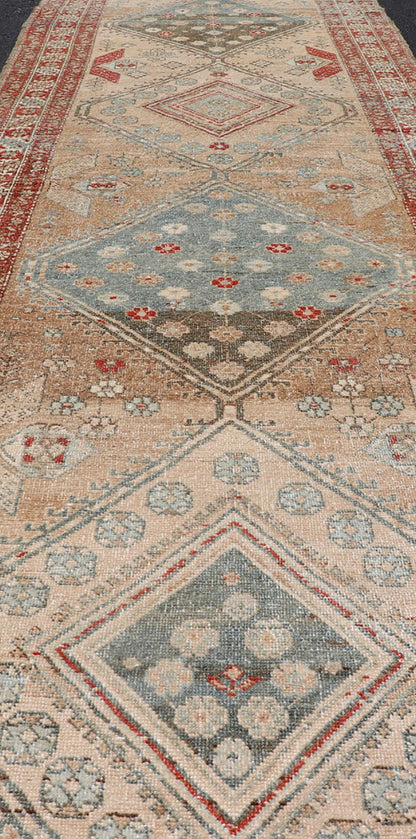 Antique Persian Serab Runner with Geometric Medallion Design in Red and Tan Serab antique runner from Persia with geometric medallions and ornate multi - tiered border, rug EMB - 8544 - 178962, country of origin / type: Iran / Serab, circa 1910. ... - Keivan Woven ArtsEMB - 8544 - 178962 - 13800Rug