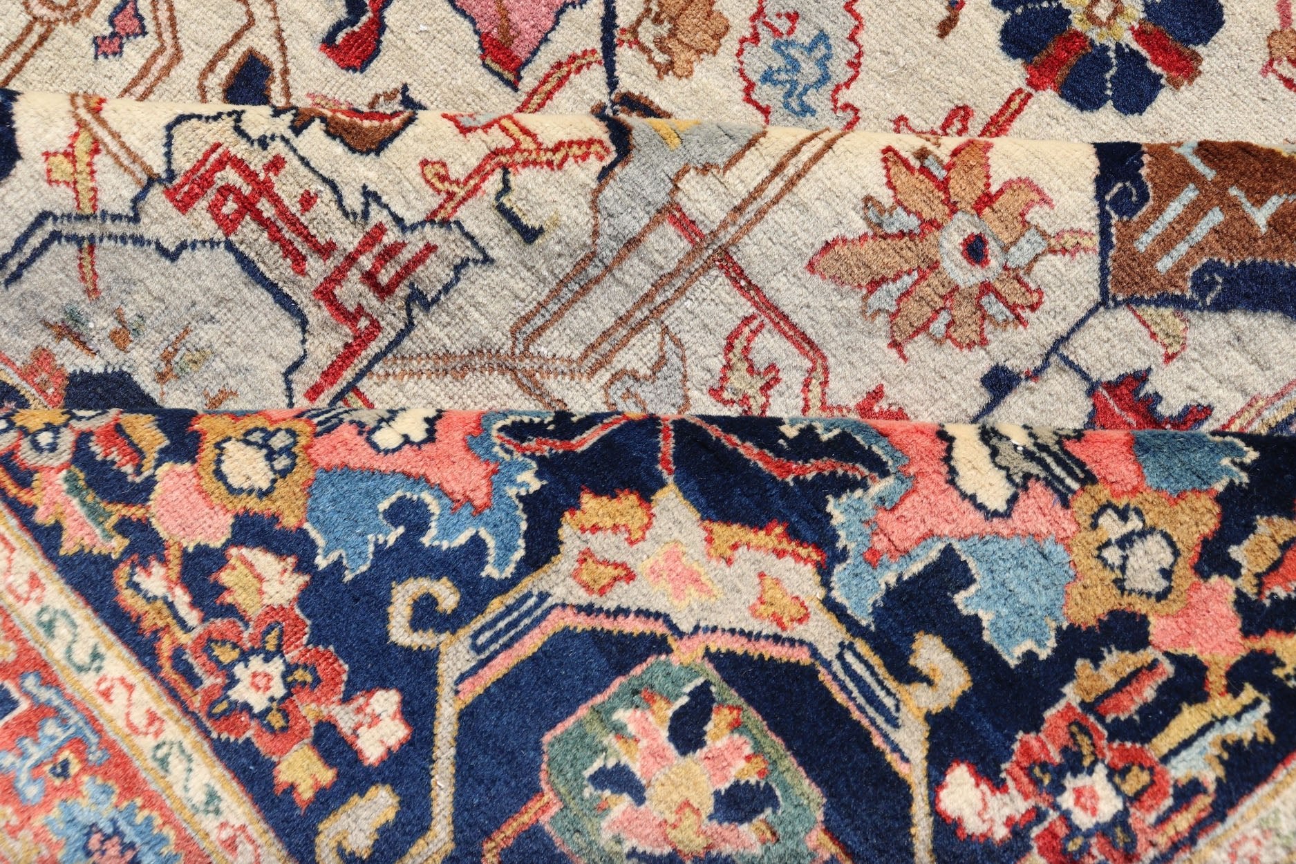 Antique Persian Tabriz Rug in Wool with All - Over Sub - Geometric Herati Design This antique Persian Tabriz rug features an all - over, sub - geometric unique design design rendered in multicolor, set upon an ivory background. A complementary, multi - ti... - Keivan Woven ArtsEMB - 9500 - P13583 - 14590Rug