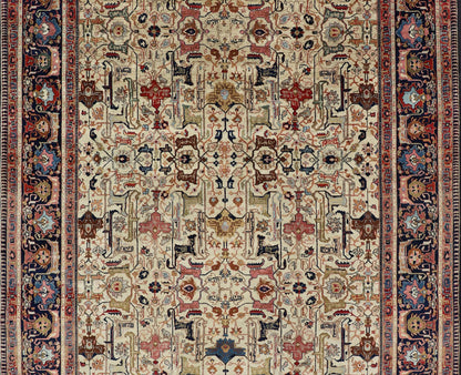 Antique Persian Tabriz Rug in Wool with All - Over Sub - Geometric Herati Design This antique Persian Tabriz rug features an all - over, sub - geometric unique design design rendered in multicolor, set upon an ivory background. A complementary, multi - ti... - Keivan Woven ArtsEMB - 9500 - P13583 - 14590Rug