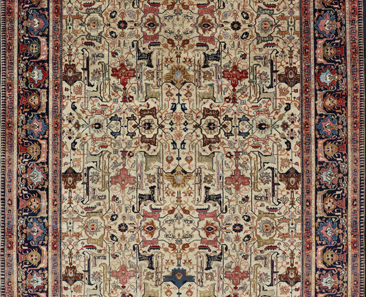 Antique Persian Tabriz Rug in Wool with All - Over Sub - Geometric Herati Design This antique Persian Tabriz rug features an all - over, sub - geometric unique design design rendered in multicolor, set upon an ivory background. A complementary, multi - ti... - Keivan Woven ArtsEMB - 9500 - P13583 - 14590Rug