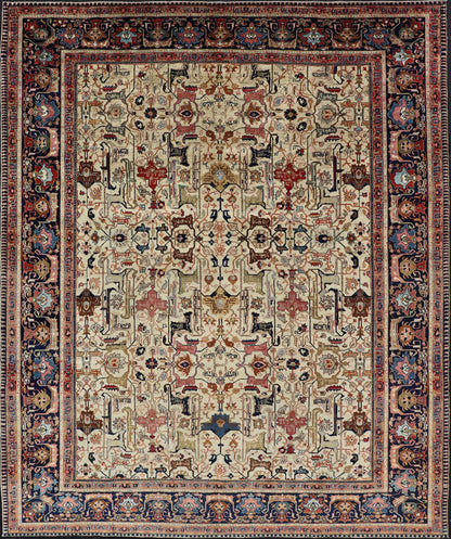Antique Persian Tabriz Rug in Wool with All - Over Sub - Geometric Herati Design This antique Persian Tabriz rug features an all - over, sub - geometric unique design design rendered in multicolor, set upon an ivory background. A complementary, multi - ti... - Keivan Woven ArtsEMB - 9500 - P13583 - 14590Rug