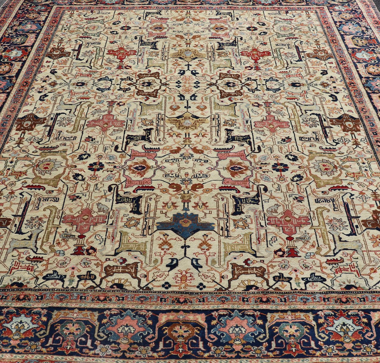 Antique Persian Tabriz Rug in Wool with All - Over Sub - Geometric Herati Design This antique Persian Tabriz rug features an all - over, sub - geometric unique design design rendered in multicolor, set upon an ivory background. A complementary, multi - ti... - Keivan Woven ArtsEMB - 9500 - P13583 - 14590Rug