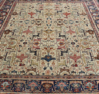 Antique Persian Tabriz Rug in Wool with All - Over Sub - Geometric Herati Design This antique Persian Tabriz rug features an all - over, sub - geometric unique design design rendered in multicolor, set upon an ivory background. A complementary, multi - ti... - Keivan Woven ArtsEMB - 9500 - P13583 - 14590Rug