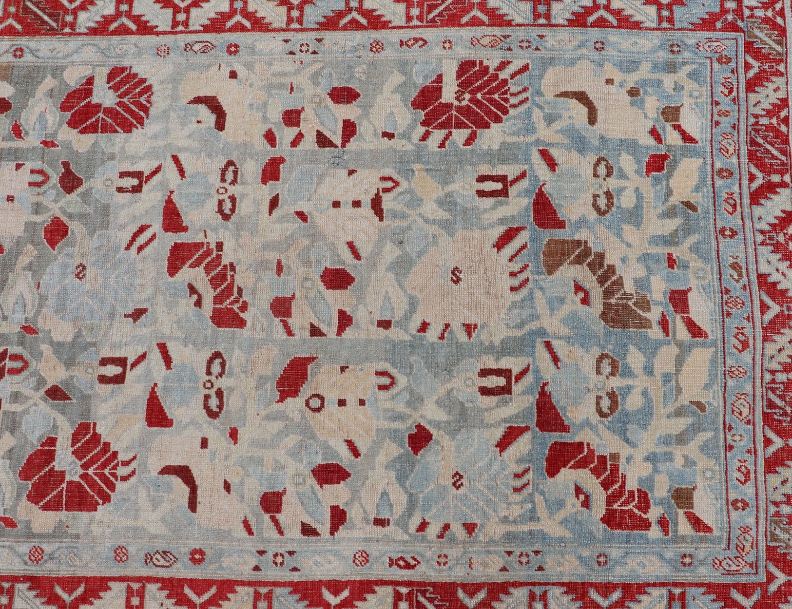 Antique Persian Hamedan Runner with Geometric in Light Blue & Raspberry Red. Distressed Persian Runner Antique distressed runner. antique Persian Hamadan runner with all over sub - geometric design. Intricately designed antique Hamadan runner in l... - Keivan Woven ArtsEMB - 9504 - P13036 - 14602Rug