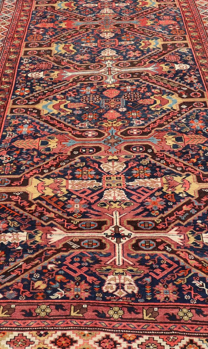 Colorful Antique Seychour Large Gallery Runner with Multi - Geometric Medallions Measures: 5'10 x 12'10 Seychour rugs are known for their heavily tribal designs. This fine piece in particular holds vibrant colors and bold contrasts. The mi... - Keivan Woven ArtsEMB - 9508 - P13522 - 14614Rug