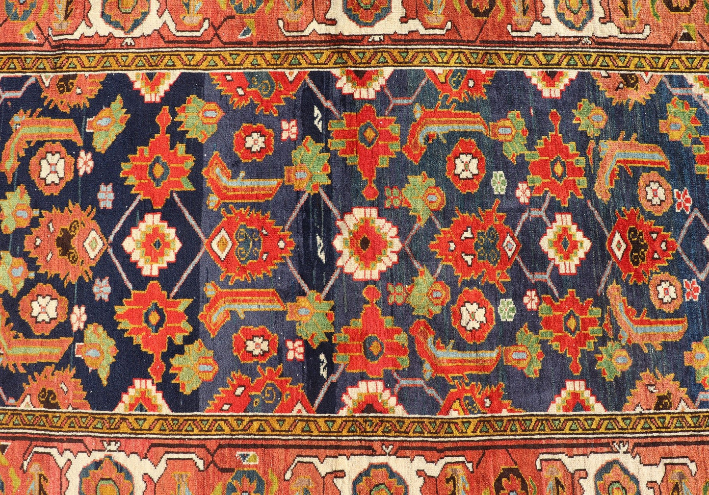 Antique Caucasian Rug with All - Over Design in Royal Blue Field, Soft Red & Green. Keivan Woven Arts/ rug/ EMB - 9510 - P13527, Caucasian Rug, Early 20th century Caucasian Measures: 3'11 x 5'8 With brilliant and well kept original colors, this fine C... - Keivan Woven ArtsEMB - 9510 - P13527 - 14626Rug