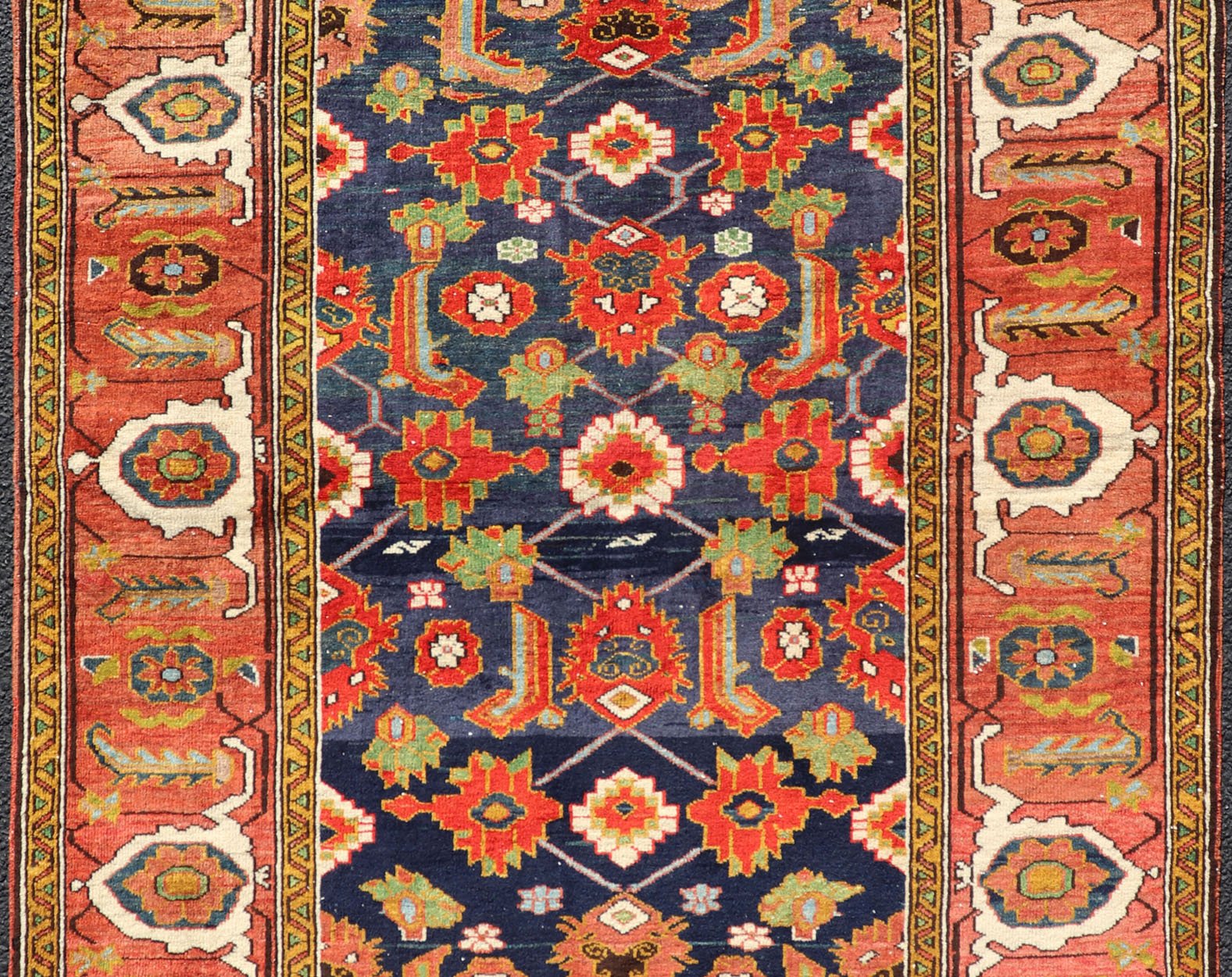 Antique Caucasian Rug with All - Over Design in Royal Blue Field, Soft Red & Green. Keivan Woven Arts/ rug/ EMB - 9510 - P13527, Caucasian Rug, Early 20th century Caucasian Measures: 3'11 x 5'8 With brilliant and well kept original colors, this fine C... - Keivan Woven ArtsEMB - 9510 - P13527 - 14626Rug