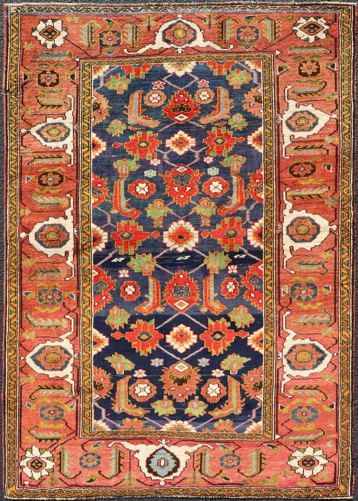 Antique Caucasian Rug with All - Over Design in Royal Blue Field, Soft Red & Green. Keivan Woven Arts/ rug/ EMB - 9510 - P13527, Caucasian Rug, Early 20th century Caucasian Measures: 3'11 x 5'8 With brilliant and well kept original colors, this fine C... - Keivan Woven ArtsEMB - 9510 - P13527 - 14626Rug