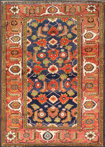 Antique Caucasian Rug with All - Over Design in Royal Blue Field, Soft Red & Green. Keivan Woven Arts/ rug/ EMB - 9510 - P13527, Caucasian Rug, Early 20th century Caucasian Measures: 3'11 x 5'8 With brilliant and well kept original colors, this fine C... - Keivan Woven ArtsEMB - 9510 - P13527 - 14626Rug