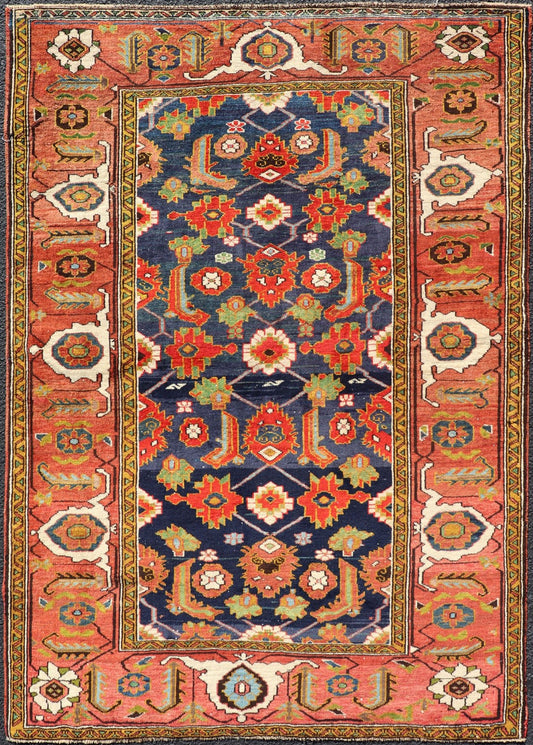 Antique Caucasian Rug with All - Over Design in Royal Blue Field, Soft Red & Green. Keivan Woven Arts/ rug/ EMB - 9510 - P13527, Caucasian Rug, Early 20th century Caucasian Measures: 3'11 x 5'8 With brilliant and well kept original colors, this fine C... - Keivan Woven ArtsEMB - 9510 - P13527 - 14626Rug