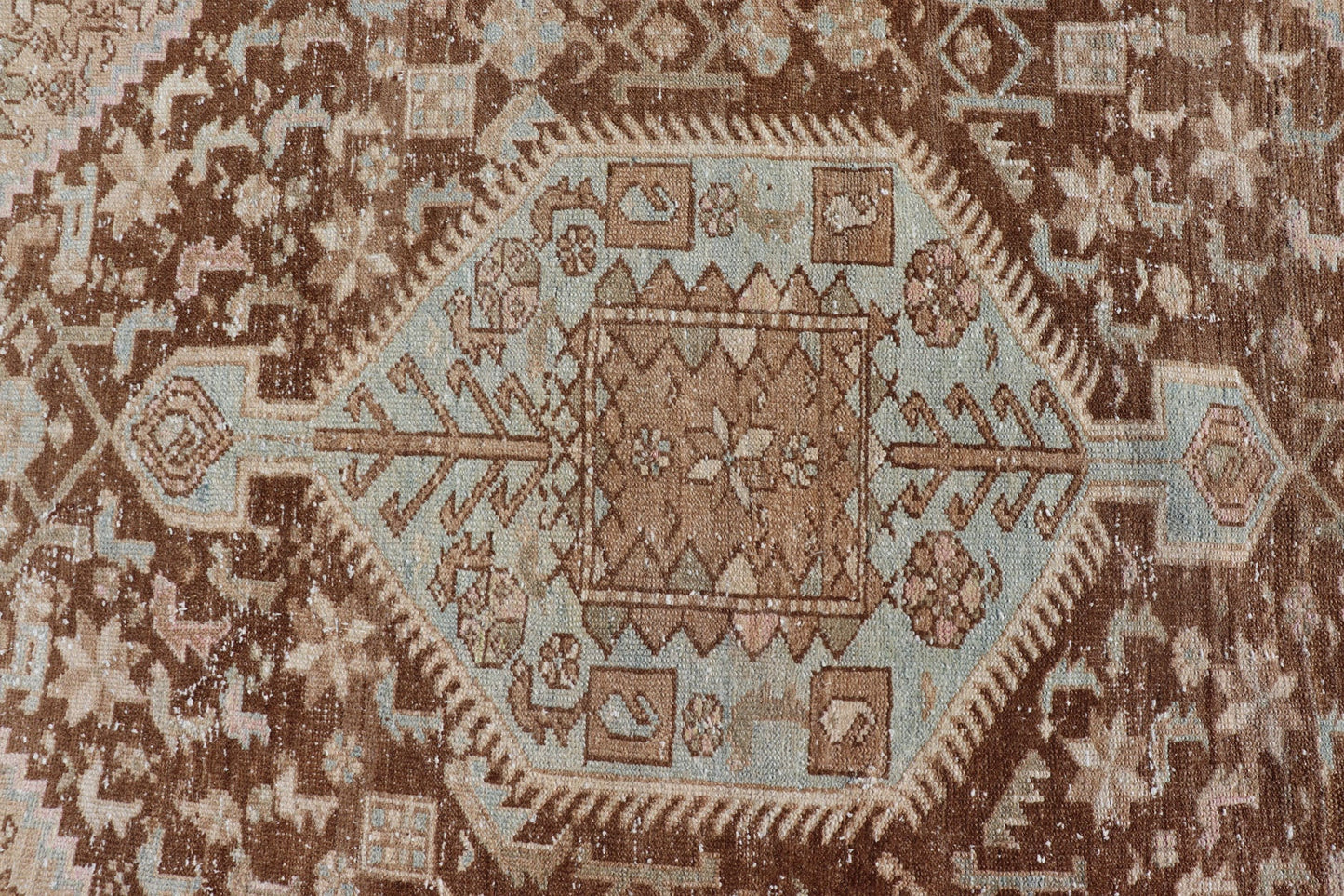 Earthy Tone Antique Persian Hamadan Rug with Medallion Design in Brown and Blue All - over Persian Earth toned vintage malayer rug Floral medallion design malayer vintage rug in brown and light grayish - blue color tones, Keivan Woven Arts / rug ... - Keivan Woven ArtsEMB - 9512 - P13086 - 14632Rug