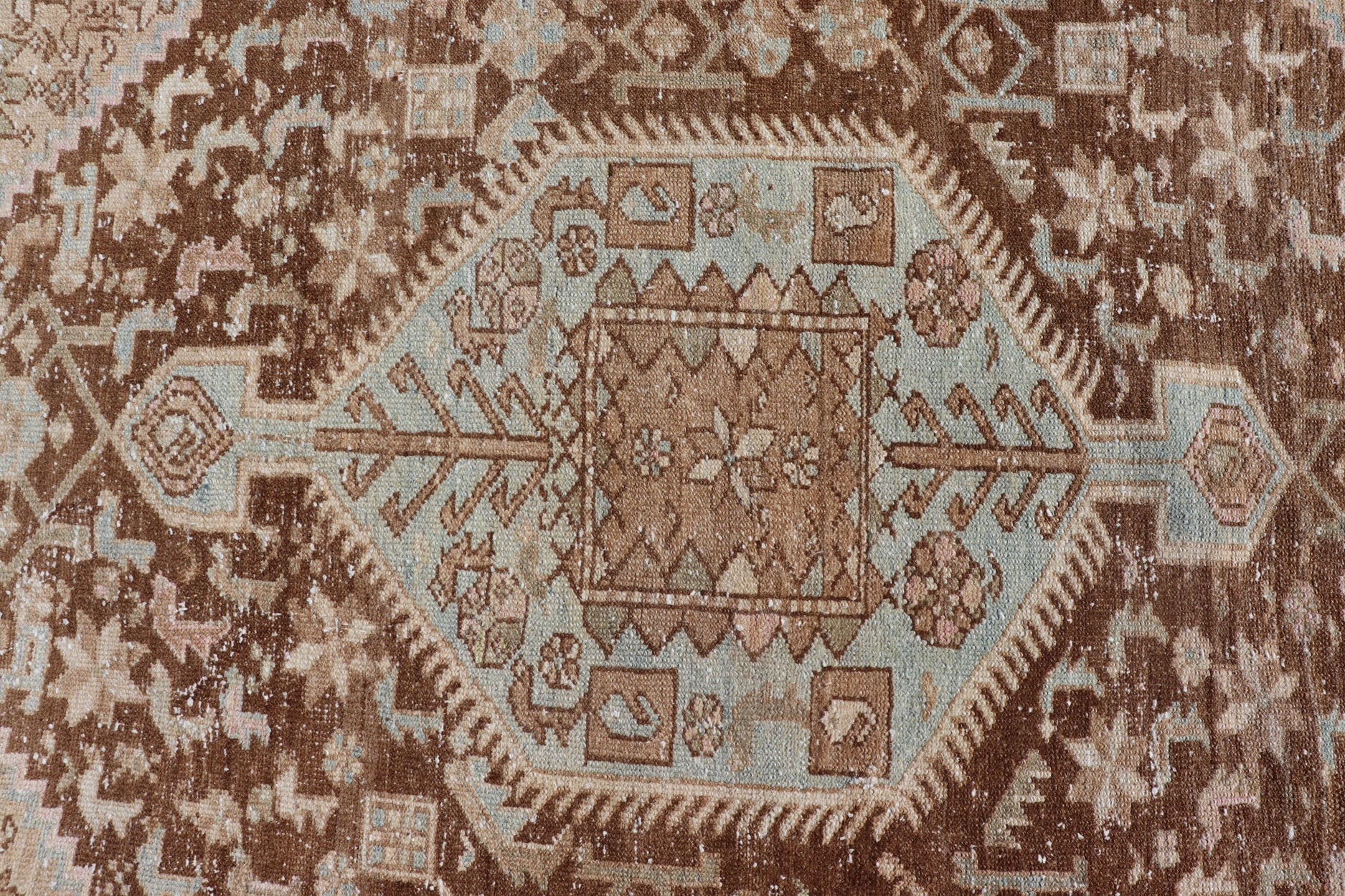 Earthy Tone Antique Persian Hamadan Rug with Medallion Design in Brown and Blue All - over Persian Earth toned vintage malayer rug Floral medallion design malayer vintage rug in brown and light grayish - blue color tones, Keivan Woven Arts / rug ... - Keivan Woven ArtsEMB - 9512 - P13086 - 14632Rug
