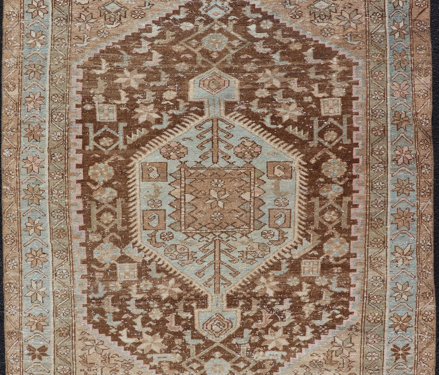 Earthy Tone Antique Persian Hamadan Rug with Medallion Design in Brown and Blue All - over Persian Earth toned vintage malayer rug Floral medallion design malayer vintage rug in brown and light grayish - blue color tones, Keivan Woven Arts / rug ... - Keivan Woven ArtsEMB - 9512 - P13086 - 14632Rug