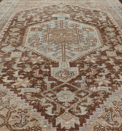 Earthy Tone Antique Persian Hamadan Rug with Medallion Design in Brown and Blue All - over Persian Earth toned vintage malayer rug Floral medallion design malayer vintage rug in brown and light grayish - blue color tones, Keivan Woven Arts / rug ... - Keivan Woven ArtsEMB - 9512 - P13086 - 14632Rug