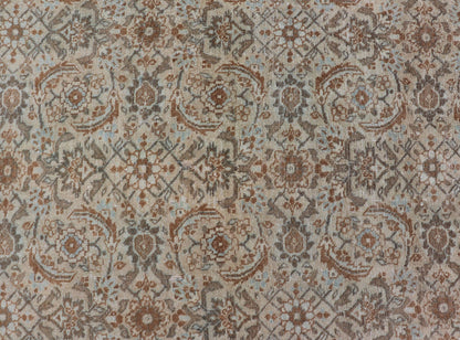Antique Persian Tabriz Rug in Wool with All - Over Floral Design in Earth Colors This Tabriz rug features a relatively intricate and detailed border area and an entirely sparse and small repeating tribal motif in the center field. The tones of th... - Keivan Woven ArtsEMB - 9516 - P13065 - 14644Rug