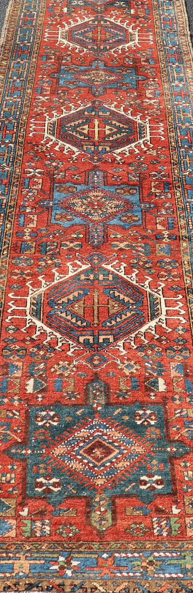 Antique Hand Knotted Persian Heriz Runner with All - Over Sub - Geometric Design Antique Heriz Runner with all - over medallion design with geometric motifs, Keivan Woven Arts / rug EMB - 9520 - P13053, country of origin / type: Persian / Heriz, circa Ear... - Keivan Woven ArtsEMB - 9520 - P13053 - 14656Rug