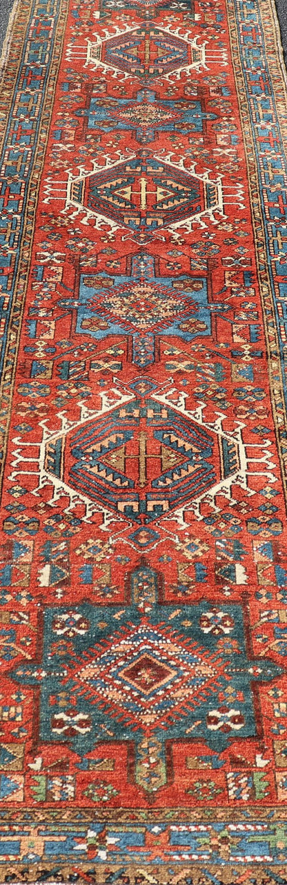 Antique Hand Knotted Persian Heriz Runner with All - Over Sub - Geometric Design Antique Heriz Runner with all - over medallion design with geometric motifs, Keivan Woven Arts / rug EMB - 9520 - P13053, country of origin / type: Persian / Heriz, circa Ear... - Keivan Woven ArtsEMB - 9520 - P13053 - 14656Rug