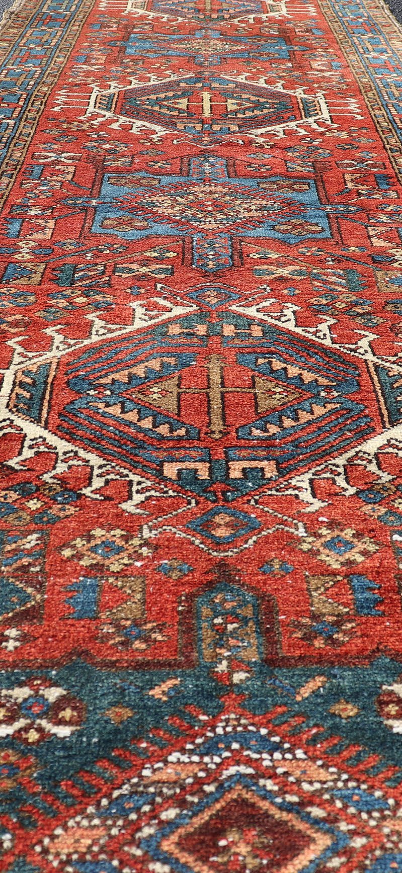 Antique Hand Knotted Persian Heriz Runner with All - Over Sub - Geometric Design Antique Heriz Runner with all - over medallion design with geometric motifs, Keivan Woven Arts / rug EMB - 9520 - P13053, country of origin / type: Persian / Heriz, circa Ear... - Keivan Woven ArtsEMB - 9520 - P13053 - 14656Rug
