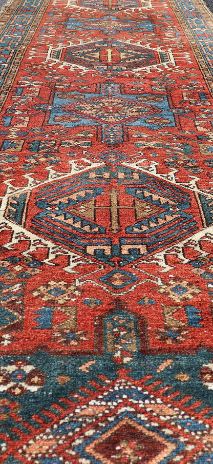 Antique Hand Knotted Persian Heriz Runner with All - Over Sub - Geometric Design Antique Heriz Runner with all - over medallion design with geometric motifs, Keivan Woven Arts / rug EMB - 9520 - P13053, country of origin / type: Persian / Heriz, circa Ear... - Keivan Woven ArtsEMB - 9520 - P13053 - 14656Rug