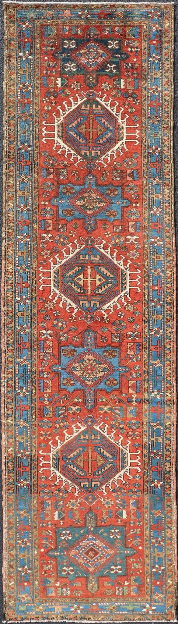 Antique Hand Knotted Persian Heriz Runner with All - Over Sub - Geometric Design Antique Heriz Runner with all - over medallion design with geometric motifs, Keivan Woven Arts / rug EMB - 9520 - P13053, country of origin / type: Persian / Heriz, circa Ear... - Keivan Woven ArtsEMB - 9520 - P13053 - 14656Rug
