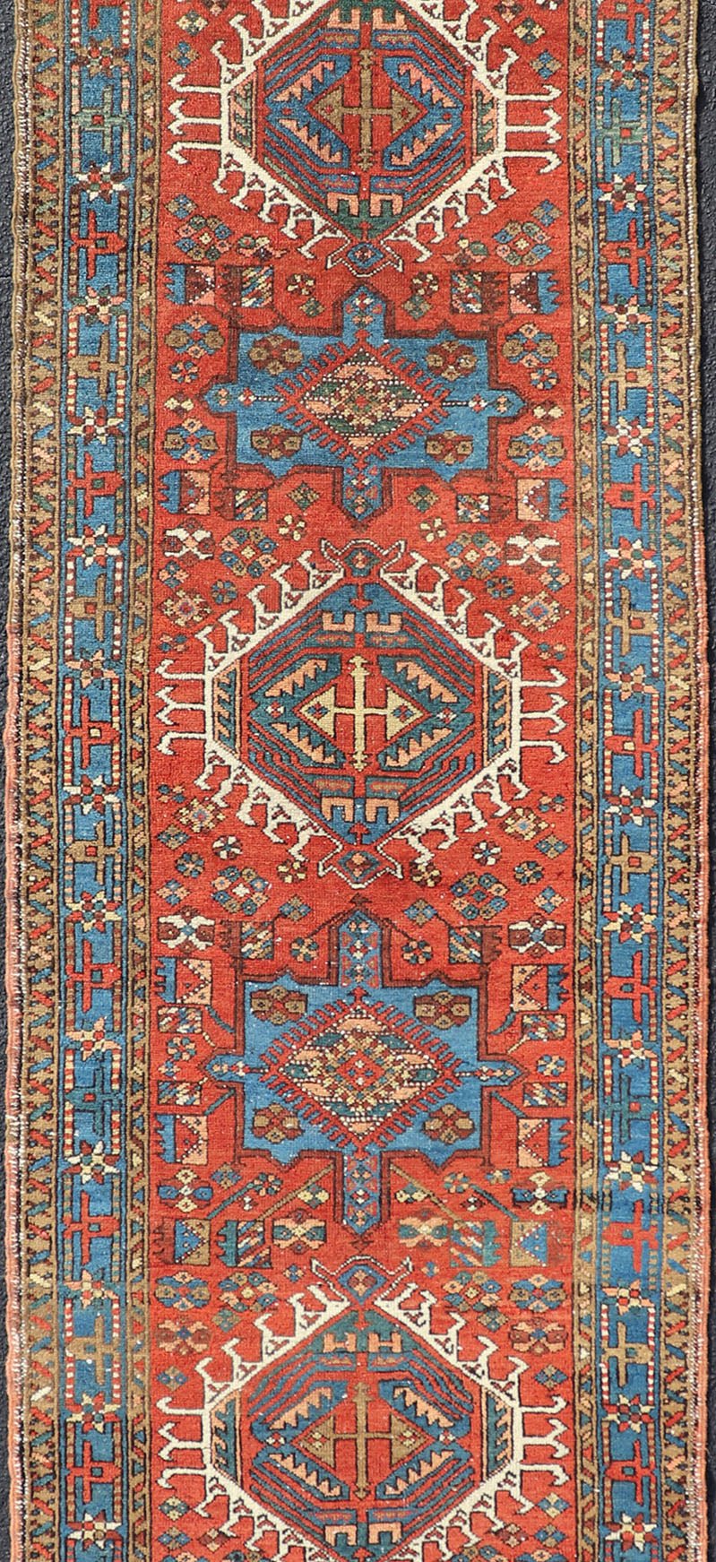 Antique Hand Knotted Persian Heriz Runner with All - Over Sub - Geometric Design Antique Heriz Runner with all - over medallion design with geometric motifs, Keivan Woven Arts / rug EMB - 9520 - P13053, country of origin / type: Persian / Heriz, circa Ear... - Keivan Woven ArtsEMB - 9520 - P13053 - 14656Rug