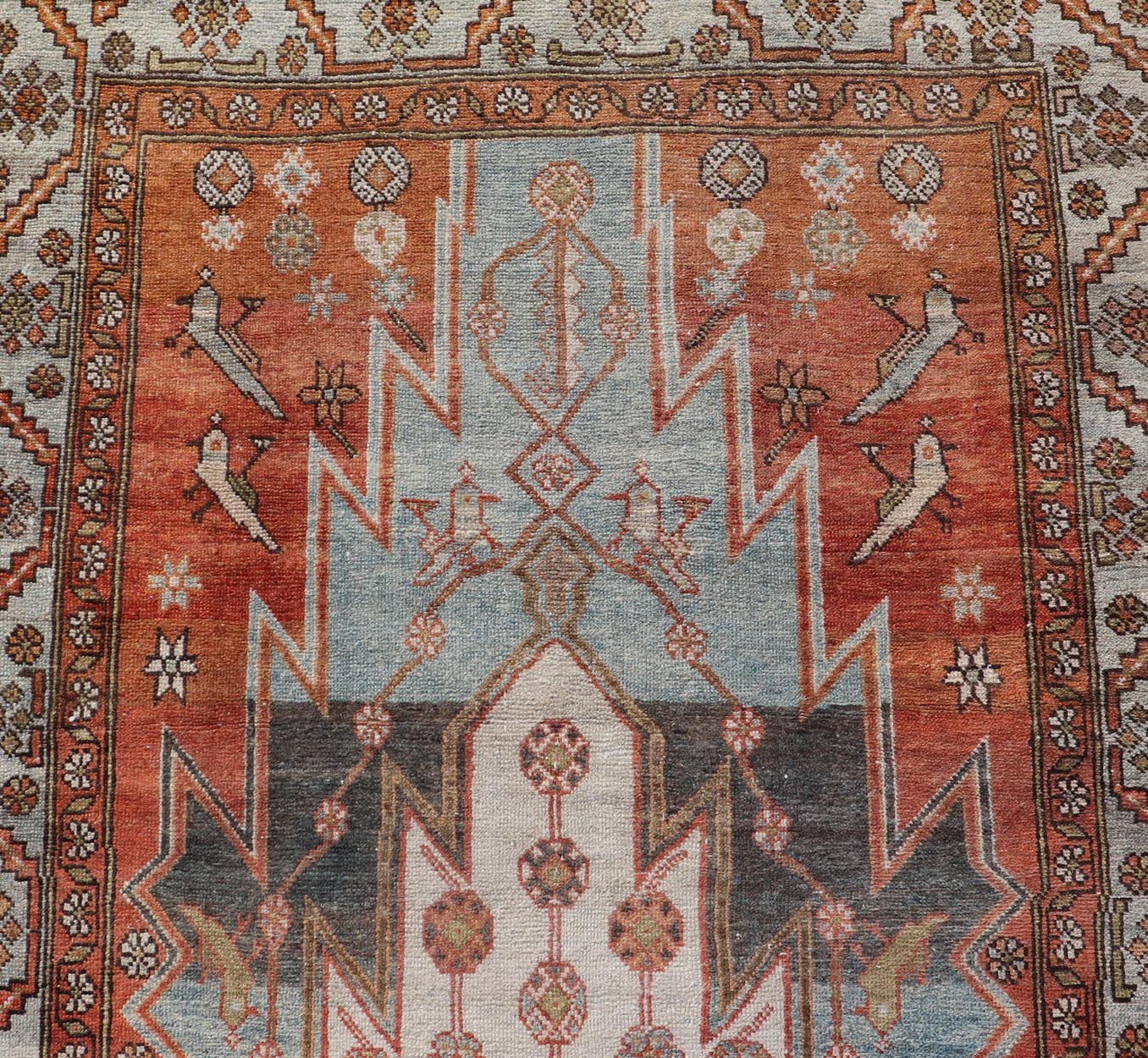 Antique Geometric Persian Malayer Gallery Runner in Gray, Blue, Light Tera - cotta and Cream Wide Gallery runner, antique Persian Malayer, Keivan Woven Arts / rug EMB - 9522 - P13066, country of origin / type: Iran / Malayer, circa 1920. Wide runner, ... - Keivan Woven ArtsEMB - 9522 - P13066 - 14662Rug