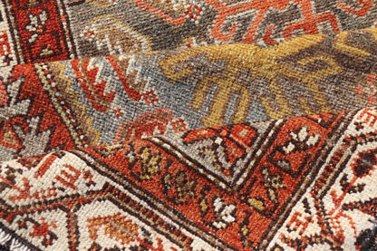 Antique Persian Hamadan Long Runner in Brown, Gray and Earth Tones Measures 2'6 x 16'3 This grand runner features a beautiful desert palette of orange, rustic gold, taupe, dulled cream, red, and camel, with a bright white border filled w... - Keivan Woven ArtsEMB - 9524 - P13062 - 14674Rug