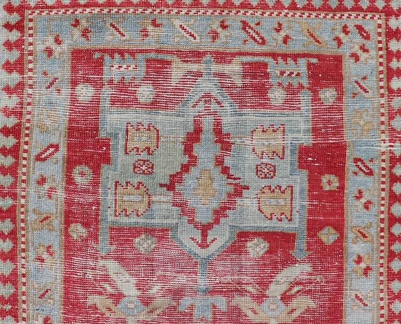 Red and Light Blue Toned Antique Persian Heriz Runner with Tribal Medallions. Keivan Woven Arts / rug # EN - 13040, country of origin / type: Iran / Heriz, circa 1920. Measures: 2'10 x 8'10 This antique Persian Heriz runner, from northwest Iran, d... - Keivan Woven ArtsEMB - 9530 - 09 - 13040 - 14698Rug