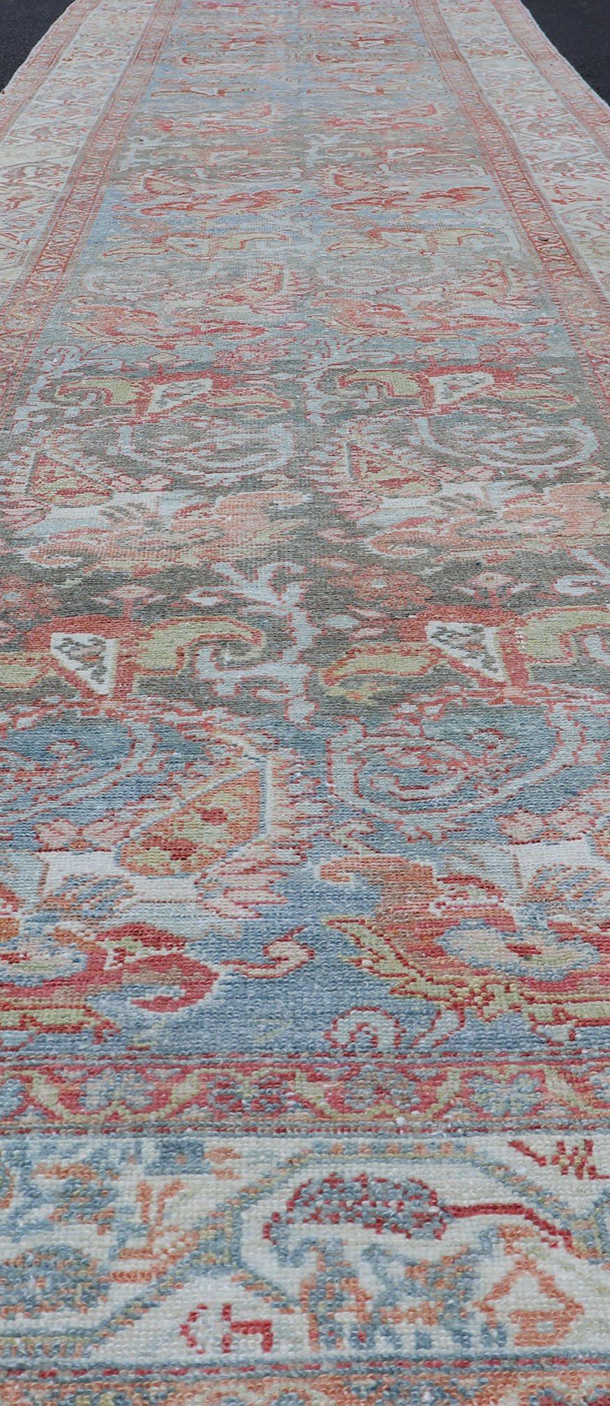 Fine Antique Persian Malayer Runner in Soft Tones of Blue, Red, Brown and Cream Long Persian Malayer runner with floral in all - over design. Fine Persian Malayer Runner in soft tones of blue, soft red, cream, and earthy tones. rug EMB - 9532 - 03 - P13... - Keivan Woven ArtsEMB - 9532 - 03 - P13031 - 14710Rug
