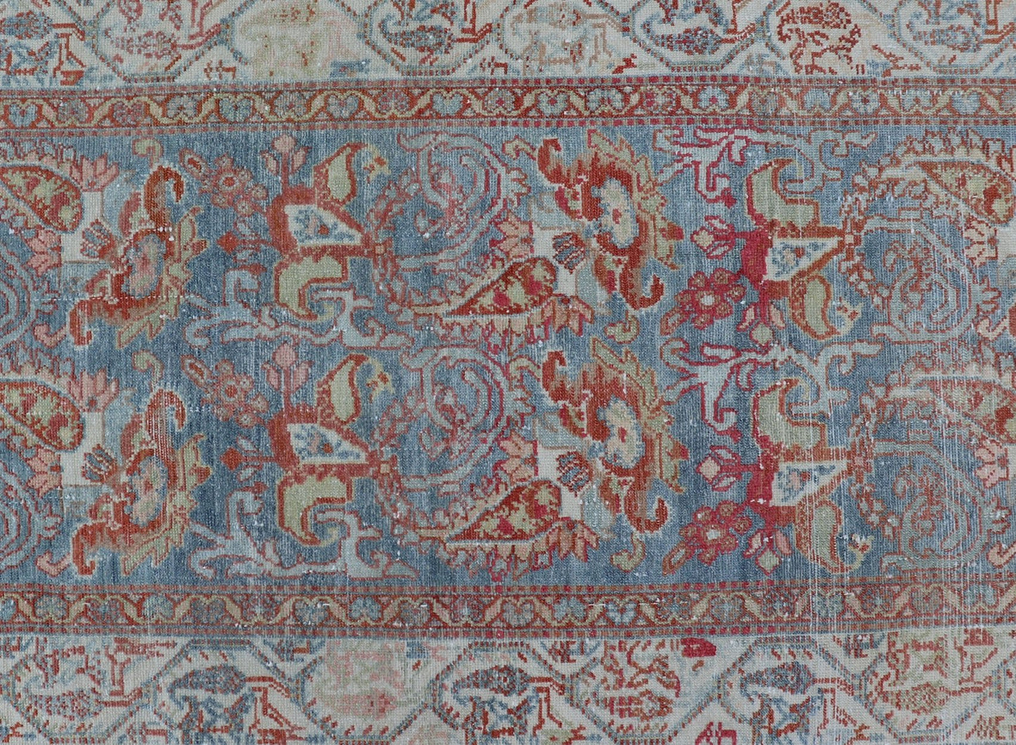 Fine Antique Persian Malayer Runner in Soft Tones of Blue, Red, Brown and Cream Long Persian Malayer runner with floral in all - over design. Fine Persian Malayer Runner in soft tones of blue, soft red, cream, and earthy tones. rug EMB - 9532 - 03 - P13... - Keivan Woven ArtsEMB - 9532 - 03 - P13031 - 14710Rug