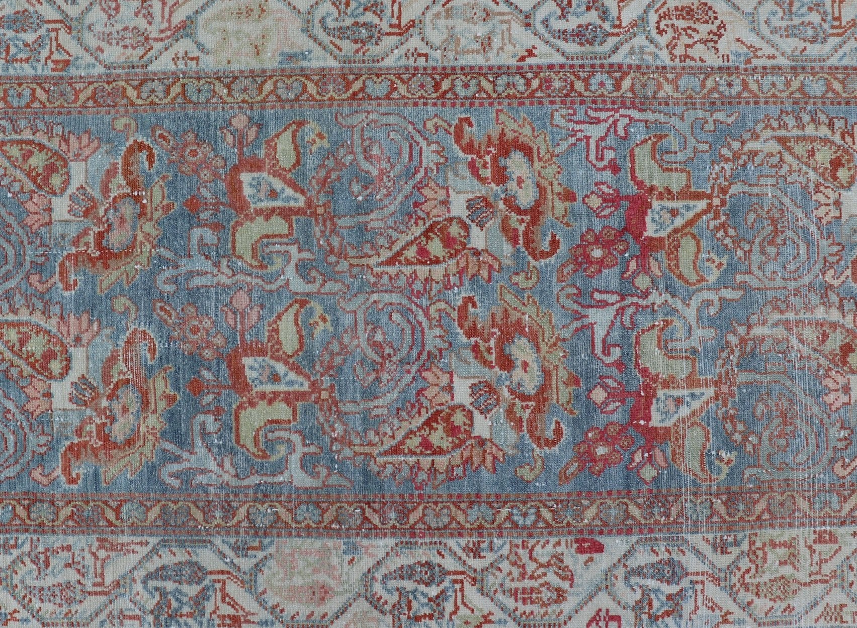 Fine Antique Persian Malayer Runner in Soft Tones of Blue, Red, Brown and Cream Long Persian Malayer runner with floral in all - over design. Fine Persian Malayer Runner in soft tones of blue, soft red, cream, and earthy tones. rug EMB - 9532 - 03 - P13... - Keivan Woven ArtsEMB - 9532 - 03 - P13031 - 14710Rug