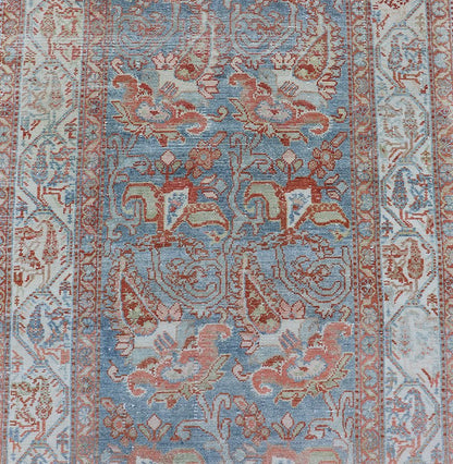 Fine Antique Persian Malayer Runner in Soft Tones of Blue, Red, Brown and Cream Long Persian Malayer runner with floral in all - over design. Fine Persian Malayer Runner in soft tones of blue, soft red, cream, and earthy tones. rug EMB - 9532 - 03 - P13... - Keivan Woven ArtsEMB - 9532 - 03 - P13031 - 14710Rug