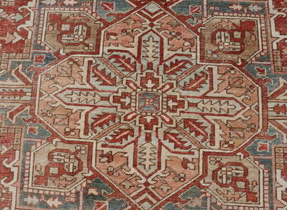 Antique Heriz Rug with All - Over Medallion Design in Red, Blue, Pink, Tan & Brown Antique Heriz Rug, rug EMB - 9533 - P13059, country of origin / type: Persian / Heriz, circa Early - 20th Century. Measures: 6'11 x 9'7. - Keivan Woven ArtsEMB - 9533 - P13059 - 14716Rug
