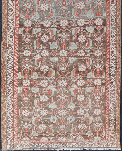 Antique Persian Malayer with Sub - Geometric Floral Design in Reds & Earthy Tones This antique Persian Malayer Runner features a sub - geometric floral design with a complementary multi - tiered border. The runner is rendered in red and earthy tones ... - Keivan Woven ArtsEMB - 9535 - 01 - 14728Rug