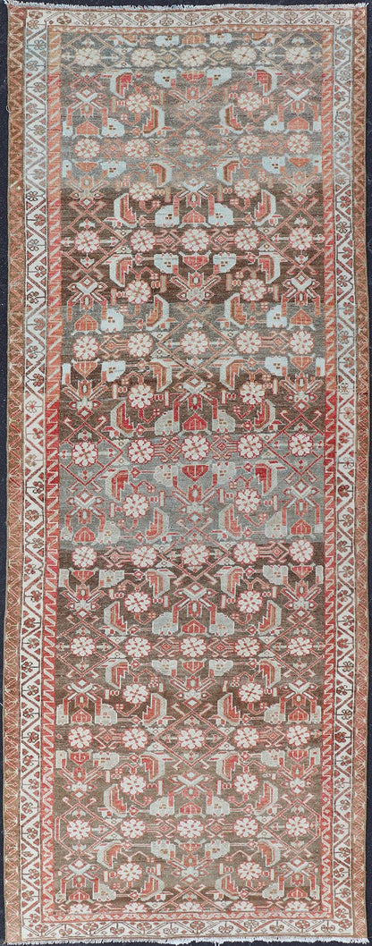 Antique Persian Malayer with Sub - Geometric Floral Design in Reds & Earthy Tones This antique Persian Malayer Runner features a sub - geometric floral design with a complementary multi - tiered border. The runner is rendered in red and earthy tones ... - Keivan Woven ArtsEMB - 9535 - 01 - 14728Rug